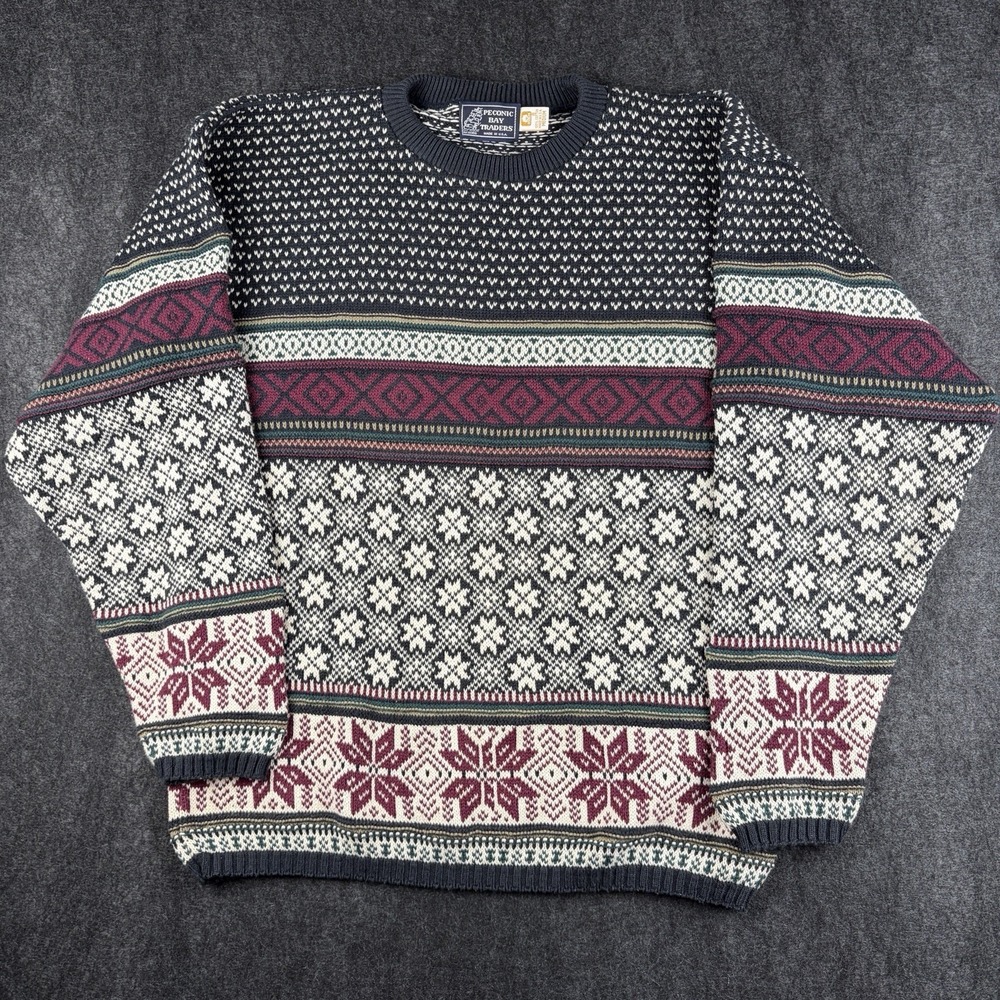 Vintage Peconic Bay Traders Nordic Sweater Medium USA Made 100% Cotton